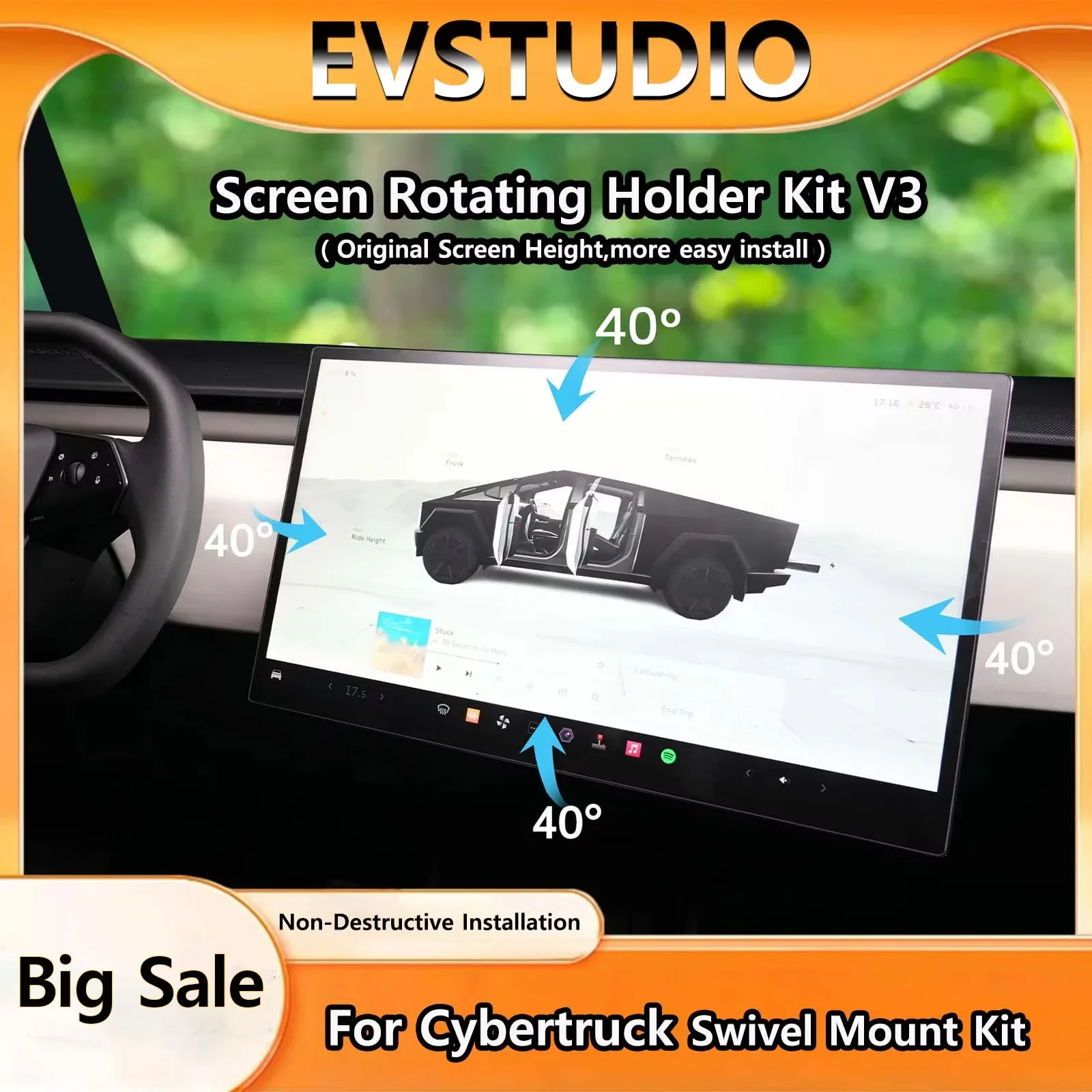 EVSTUDIO V3 Swivel Mount Kit for Tesla Cybertruck Screen Rotating Holder Dashboard Screen Swivel Tilt Car Interior Accessories
EVSTUDIO V3 Swivel Mount Kit for Tesla Cybertruck Screen Rotating Holder Dashboard Screen Swivel Tilt Car Interior Accessories