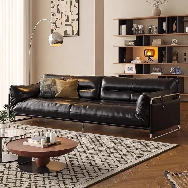 Straight row living room Italian style, wax leather stainless steel small apartment sofa
Straight row living room Italian style, wax leather stainless steel small apartment sofa