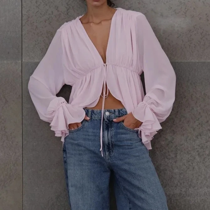 2025 New Casual Women's Wear 2025 New Sexy Hot Girl Lace-Up Long Sleeve Top Pleated Loose Design French Shirt for Women
2025 New Casual Women's Wear 2025 New Sexy Hot Girl Lace-Up Long Sleeve Top Pleated Loose Design French Shirt for Women