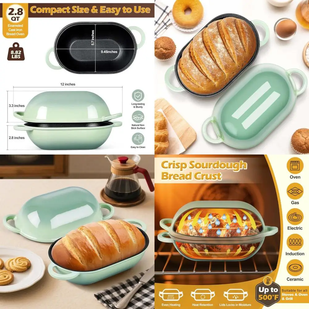 Овальная эмалированная чугунная форма для выпечки хлеба с крышкой, 2,8 л, усиленная, цвет фисташковый зеленый
Овальная эмалированная чугунная форма для выпечки хлеба с крышкой, 2,8 л, усиленная, цвет фисташковый зеленый