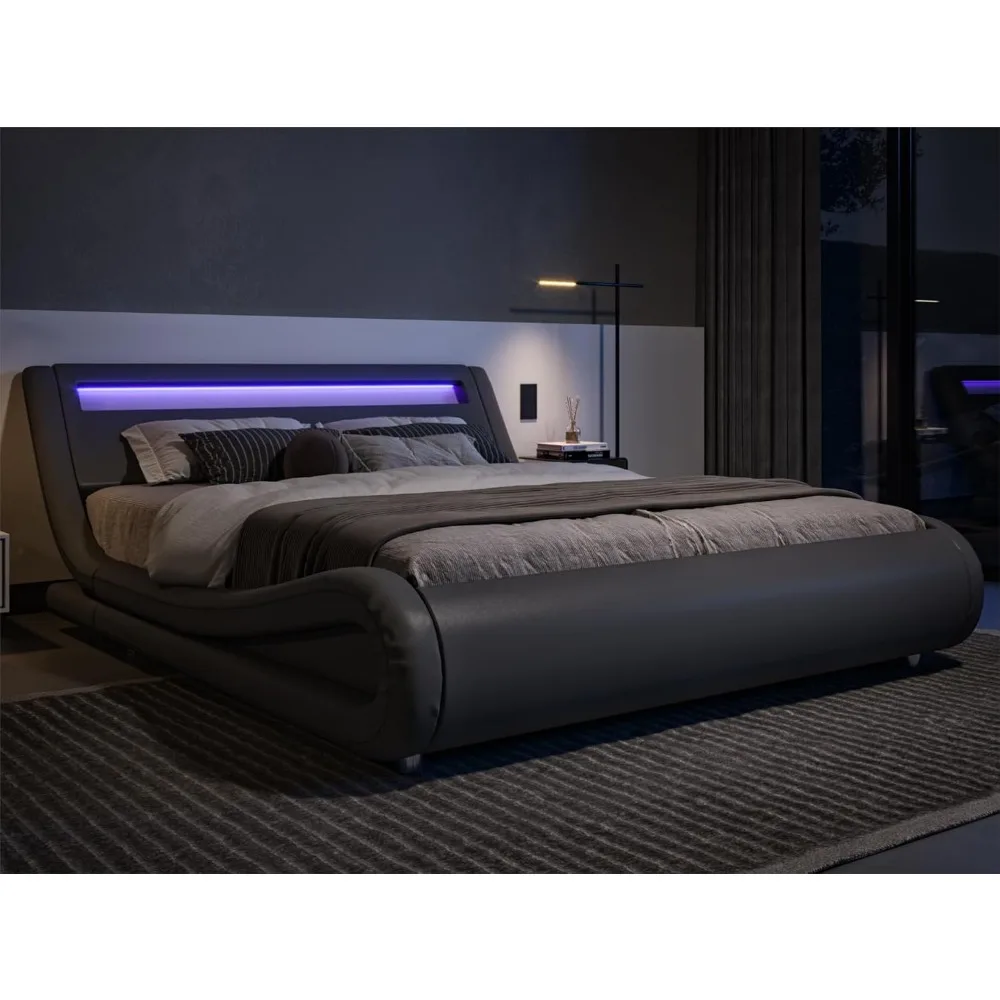 Bed Frame King Size LED Platform Bed Frame With Adjustable Headboard/No Box Spring Need/Easy Assembly/Faux Leather in Grey Home
Bed Frame King Size LED Platform Bed Frame With Adjustable Headboard/No Box Spring Need/Easy Assembly/Faux Leather in Grey Home