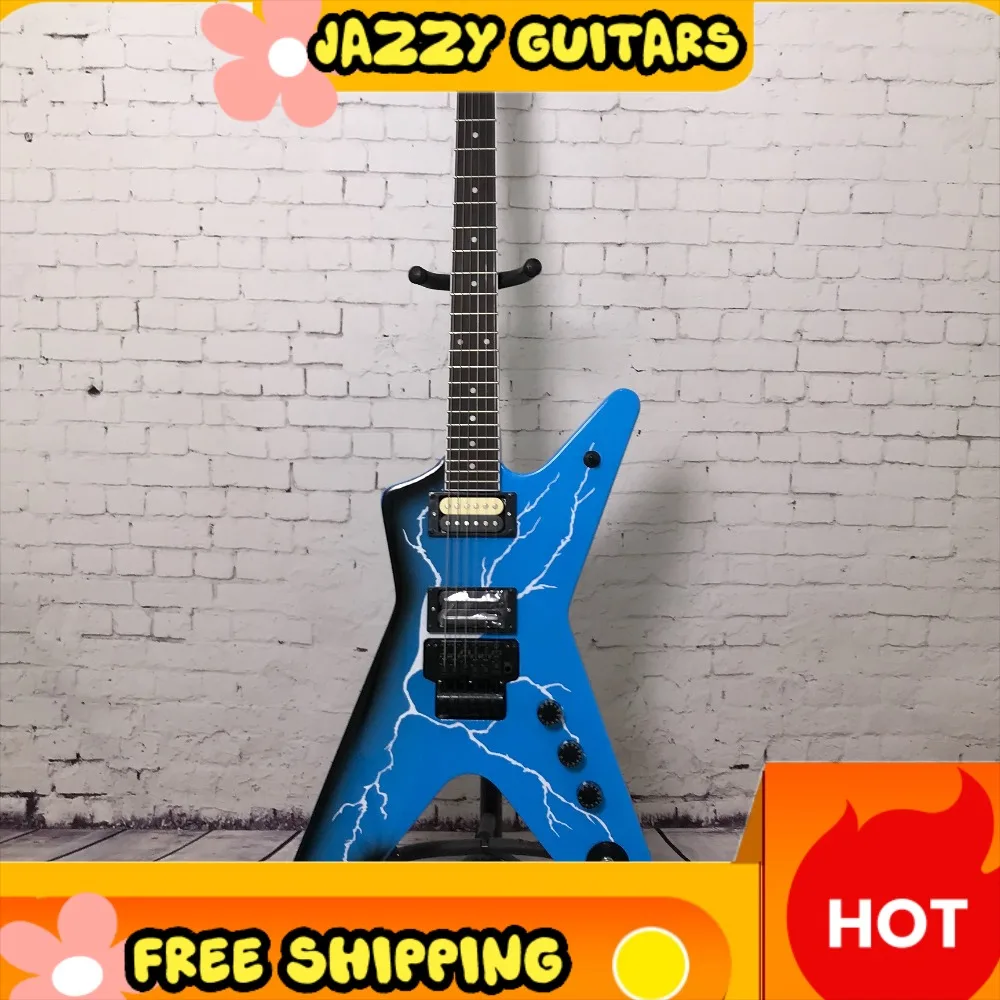 Blue Lightning V Style Electric Guitar HH Pickups Fixed Bridge Mahogany Body Rosewood Neck Surf Rock Indie Free Shipping
Blue Lightning V Style Electric Guitar HH Pickups Fixed Bridge Mahogany Body Rosewood Neck Surf Rock Indie Free Shipping