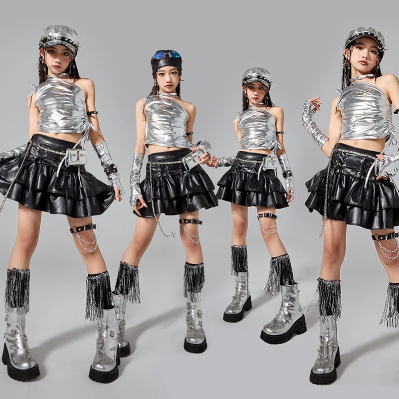 Girls Jazz Dance Clothes Kpop Stage Outfit Kid Silver Tank Top Black Cake Skirt Catwalk Trendy Suit Street Dance Clothing 2420
Girls Jazz Dance Clothes Kpop Stage Outfit Kid Silver Tank Top Black Cake Skirt Catwalk Trendy Suit Street Dance Clothing 2420