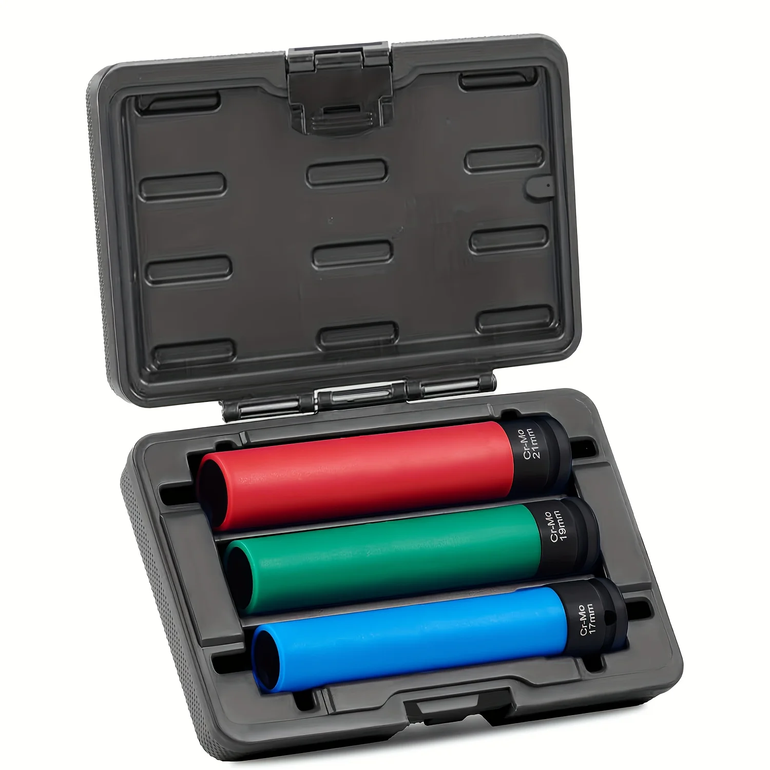 Lug Nut Socket Set, 1/2" Drive Extra Long Impact Sockets with 17、19、21mm Metric Sockets, 6" Thin Wall Wheel Lug Nut Deep Sockets
Lug Nut Socket Set, 1/2" Drive Extra Long Impact Sockets with 17、19、21mm Metric Sockets, 6" Thin Wall Wheel Lug Nut Deep Sockets