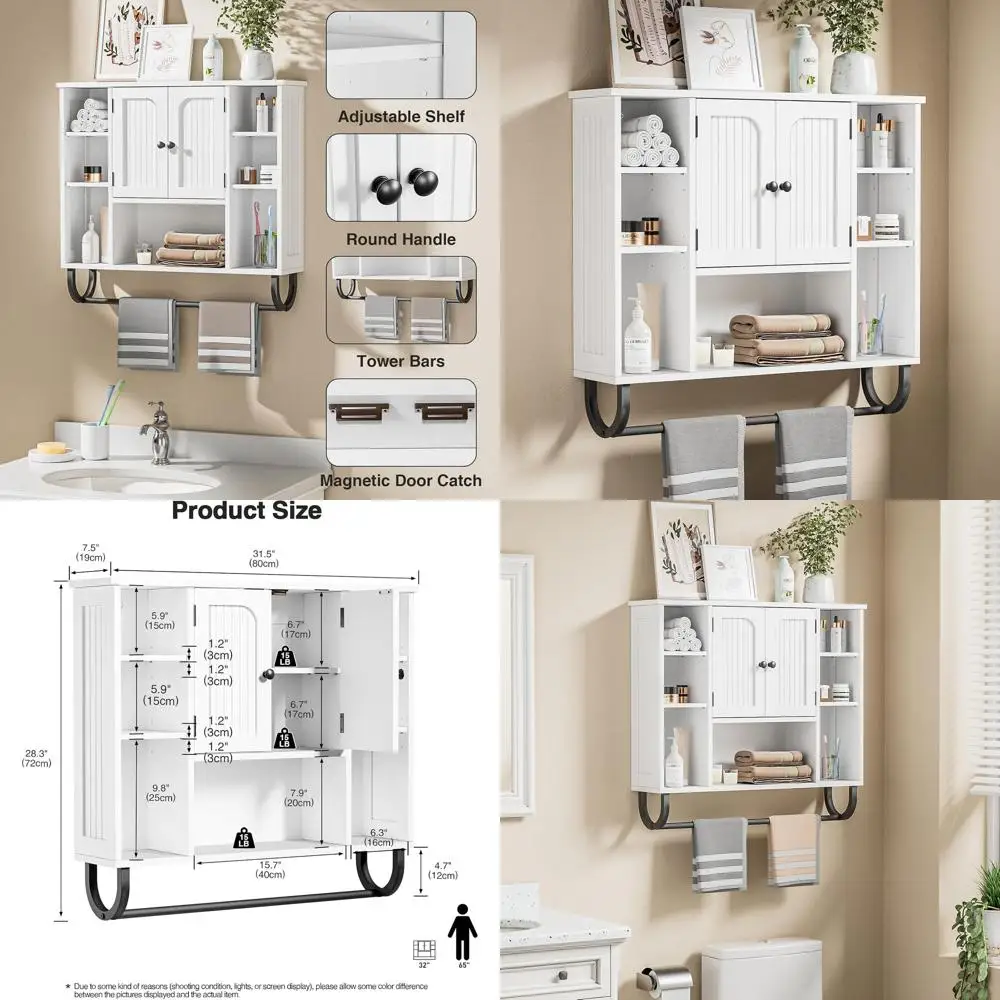 White 31.5 Wall-Mounted Bathroom Cabinet with Adjustable Shelves for Storage and Organization
White 31.5 Wall-Mounted Bathroom Cabinet with Adjustable Shelves for Storage and Organization