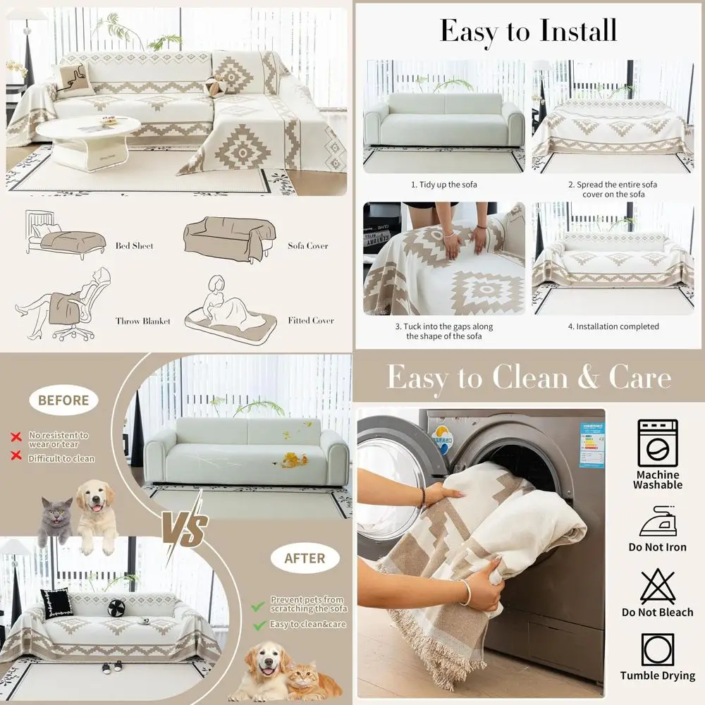 Моющийся чехол на диван из синели для собак, чехол в стиле бохо для диванов на 2-3 сиденья (71x118 бежевый белый)
Моющийся чехол на диван из синели для собак, чехол в стиле бохо для диванов на 2-3 сиденья (71x118 бежевый белый)