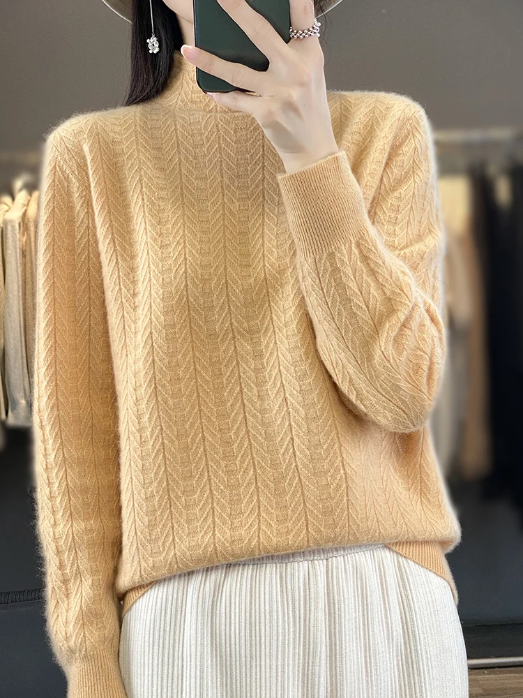 New Fashion Women Sweater Autumn Winter Basic Mock Neck Pullover 100% Merino Wool Long Sleeve Cashmere Knit Female Clothing Tops
New Fashion Women Sweater Autumn Winter Basic Mock Neck Pullover 100% Merino Wool Long Sleeve Cashmere Knit Female Clothing Tops