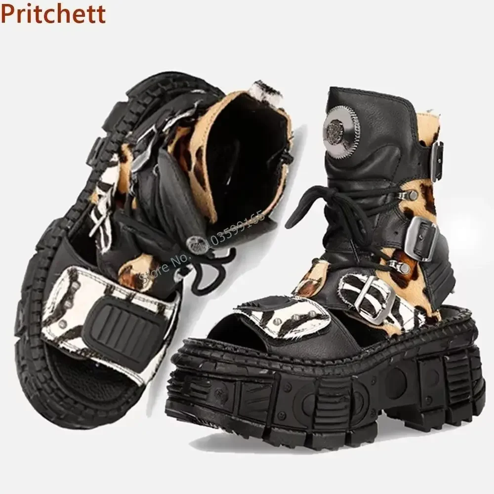 Hollow Leopard Mid Calf Boots Thick Soled Round Toe Platform Rivet Lace Up High Increase Shoes Metal Punk Fashion Sandals
Hollow Leopard Mid Calf Boots Thick Soled Round Toe Platform Rivet Lace Up High Increase Shoes Metal Punk Fashion Sandals