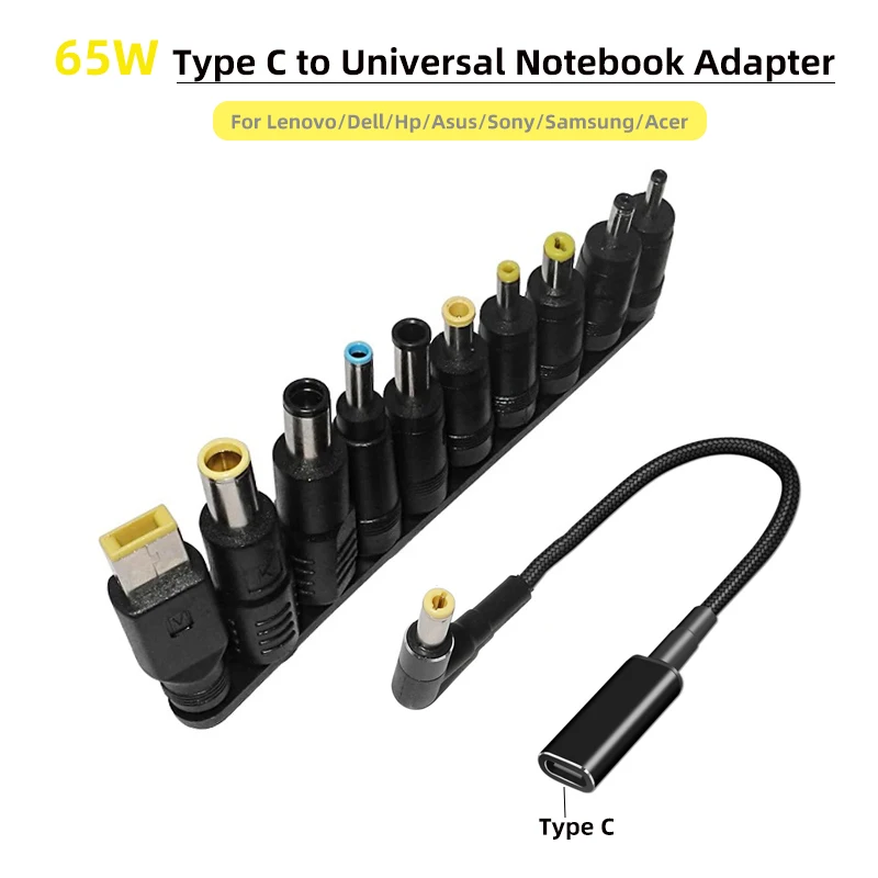 65W USB C to Universal Notebook Adapter Connector Dc Jack Type C Charging Cable Cord Converter to 10 Plugs for Laptop Charger
65W USB C to Universal Notebook Adapter Connector Dc Jack Type C Charging Cable Cord Converter to 10 Plugs for Laptop Charger