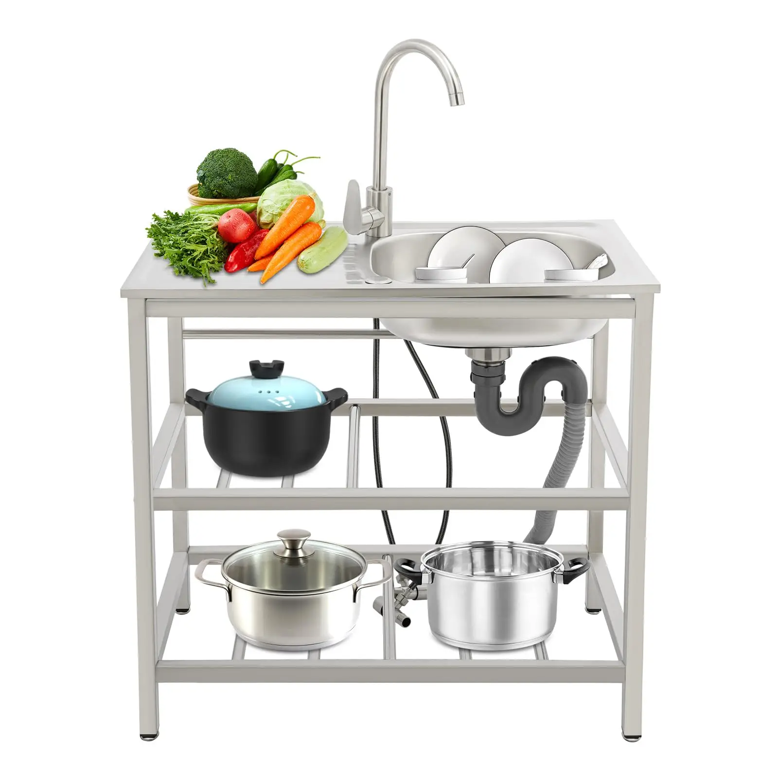 DYRABREST 75x40x78cm Outdoor Kitchen Sink with Workstation, Heavy-Duty Stainless Steel Freestanding Sink with 2-Tier Storage Rac
DYRABREST 75x40x78cm Outdoor Kitchen Sink with Workstation, Heavy-Duty Stainless Steel Freestanding Sink with 2-Tier Storage Rac