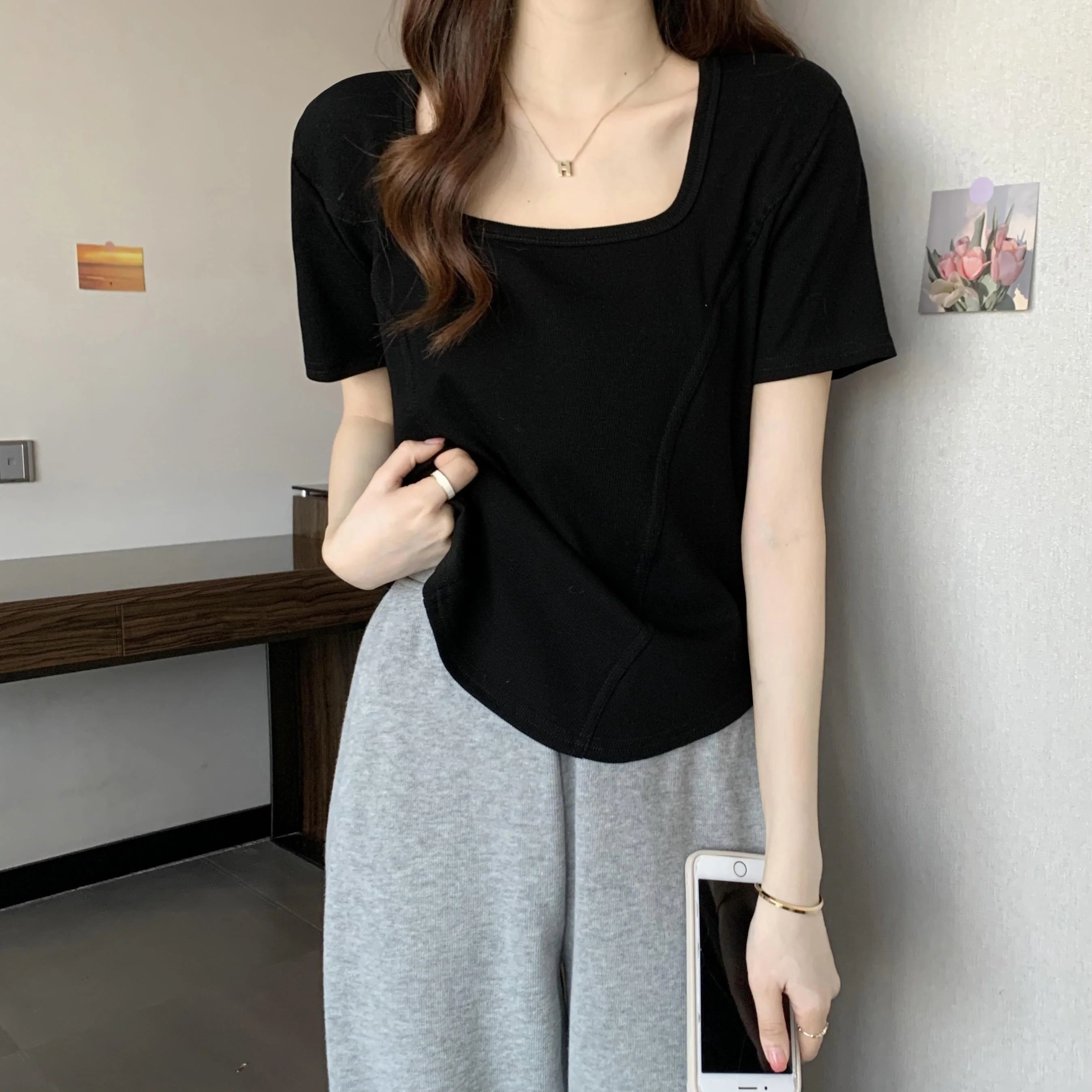 plus Size 300 Pou Women's Korean Sle Square Collar ort Sve T-irt Loose Fit Inner And Outer Wear Summer New Design
plus Size 300 Pou Women's Korean Sle Square Collar ort Sve T-irt Loose Fit Inner And Outer Wear Summer New Design