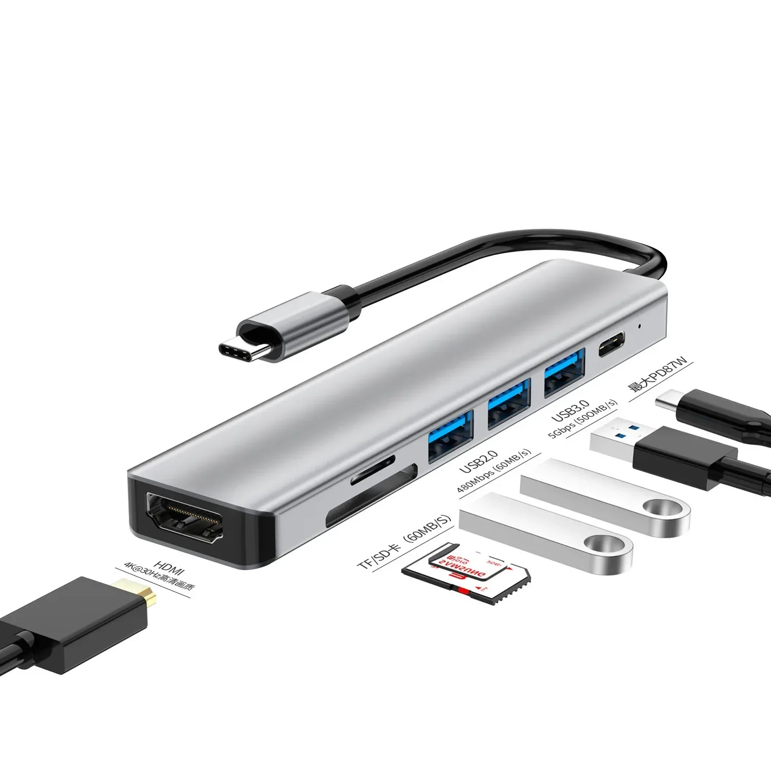 7 in 1 Type C USB 3.1 HDTV 4K 60Hz Video USB 3.0 SD TF Card Slot Reader Data USB-C PD Charging Hub Adapter
7 in 1 Type C USB 3.1 HDTV 4K 60Hz Video USB 3.0 SD TF Card Slot Reader Data USB-C PD Charging Hub Adapter