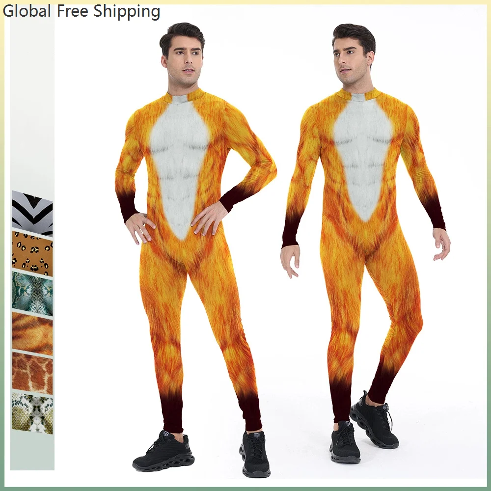 Funny Men's Role Play Costume Tiger Wolf Zebra Print Adult Bodysuit Onesie Halloween Carnival Party Animal One-piece Clothing
Funny Men's Role Play Costume Tiger Wolf Zebra Print Adult Bodysuit Onesie Halloween Carnival Party Animal One-piece Clothing