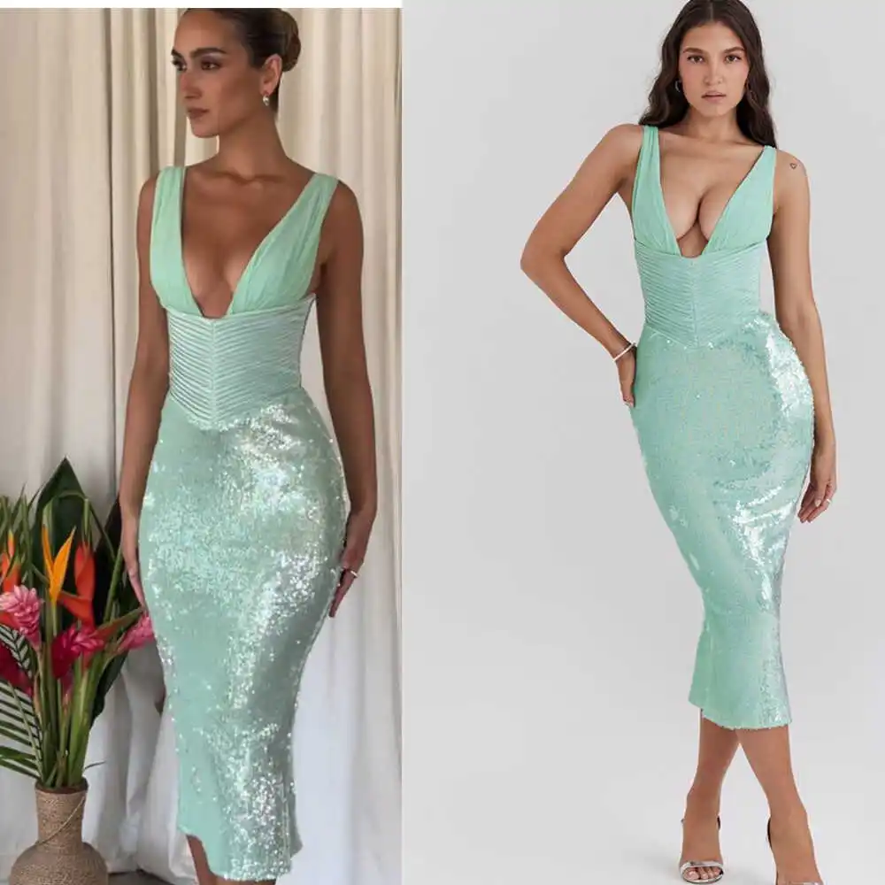 Sexy Deep V Neck Glitter Dress Casual mid Length Evening Gown for Party Wedding Performance Polyester Spandex Elastic Fabric
Sexy Deep V Neck Glitter Dress Casual mid Length Evening Gown for Party Wedding Performance Polyester Spandex Elastic Fabric