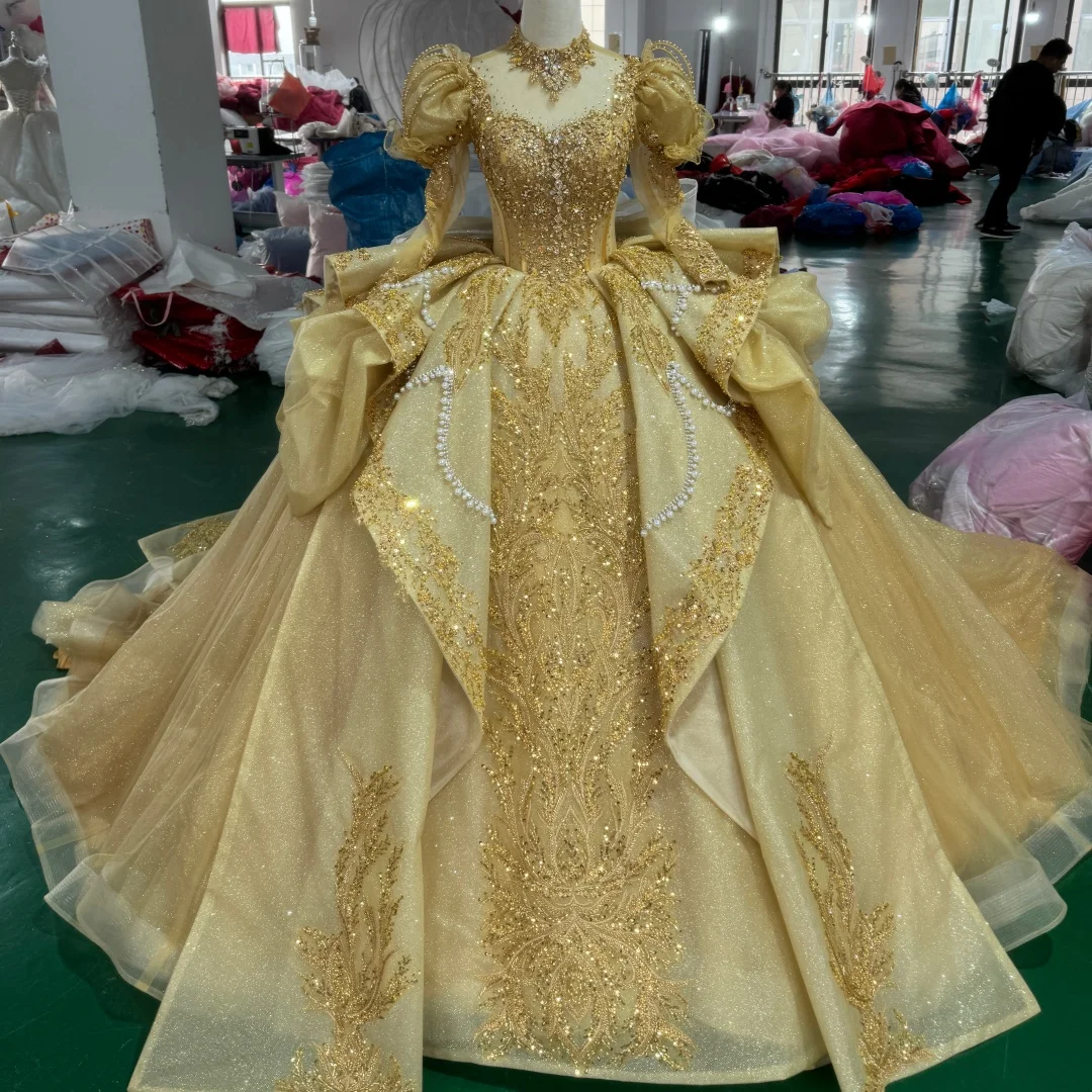 Customized High Neck Ball Gown Lace Wedding Dresses With Bow Beaded Bridal Gowns with Long Sleeves Vestidos De Novia 2026
Customized High Neck Ball Gown Lace Wedding Dresses With Bow Beaded Bridal Gowns with Long Sleeves Vestidos De Novia 2026