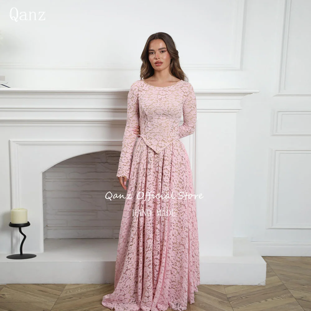 Qanz Pink Lace Appliques Evening Dresses Long Sleeves A Line Woman Elegant Wedding Party Attire O Neck Robe De Soirée Customized
Qanz Pink Lace Appliques Evening Dresses Long Sleeves A Line Woman Elegant Wedding Party Attire O Neck Robe De Soirée Customized