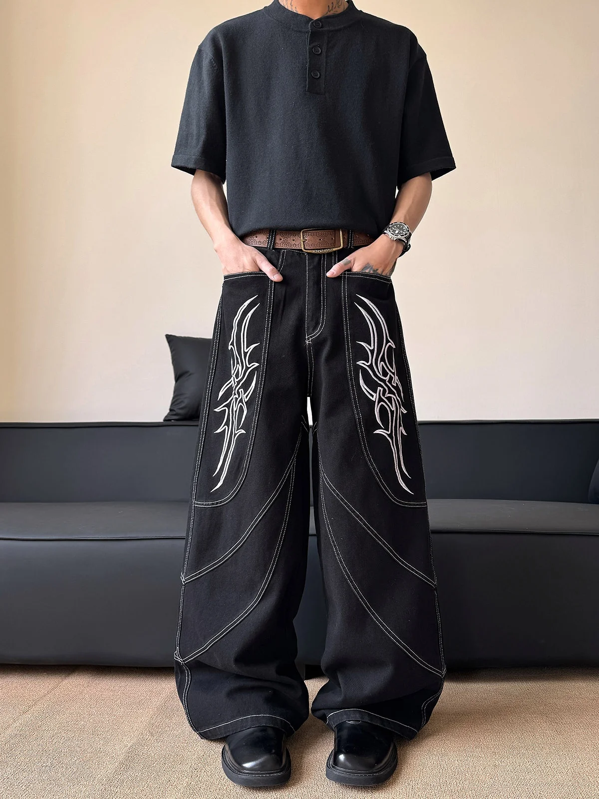 Heavy Embroidery Wide Leg Jeans Men's Loose Fit Distressed Denim Casual Straight Cut Trousers Spring Trend Youth Fashion
Heavy Embroidery Wide Leg Jeans Men's Loose Fit Distressed Denim Casual Straight Cut Trousers Spring Trend Youth Fashion