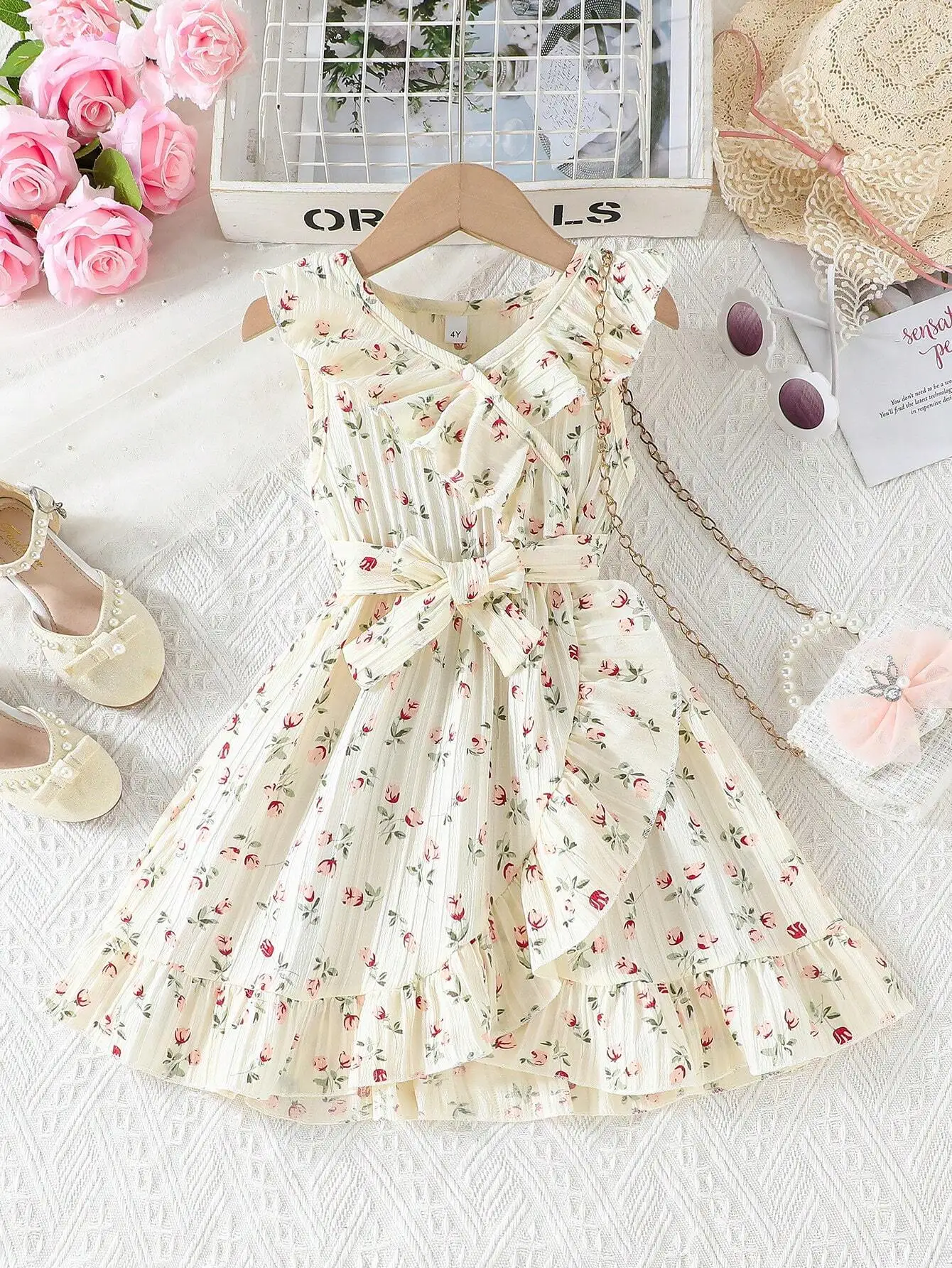 Elegant Floral Print Sleeveless Dress With Ruffles And Bow
Elegant Floral Print Sleeveless Dress With Ruffles And Bow
