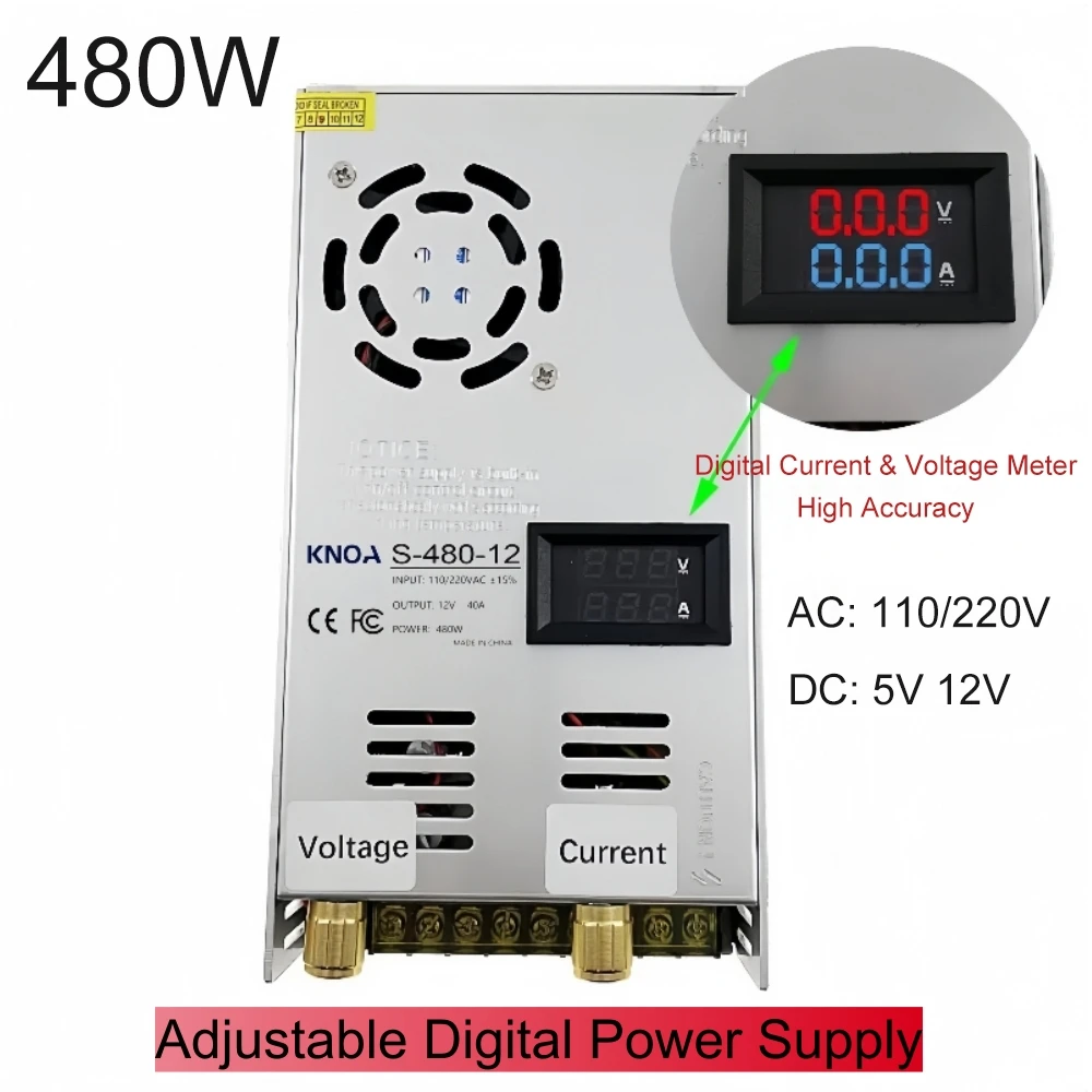 480W Adjustable Digital Display Power Supply 5V 12V 110V 220V AC To DC Lighting Transformers 0-5V Analog Signal Control SMPS
480W Adjustable Digital Display Power Supply 5V 12V 110V 220V AC To DC Lighting Transformers 0-5V Analog Signal Control SMPS