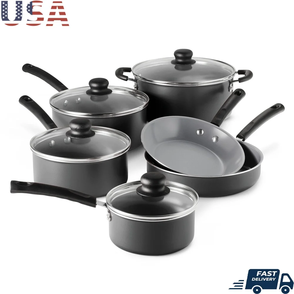 10 Piece Ceramic Cookware Set Nonstick Aluminum Cookware with Tempered Glass Lids Dishwasher Safe Riveted Handles Easy Clean
10 Piece Ceramic Cookware Set Nonstick Aluminum Cookware with Tempered Glass Lids Dishwasher Safe Riveted Handles Easy Clean