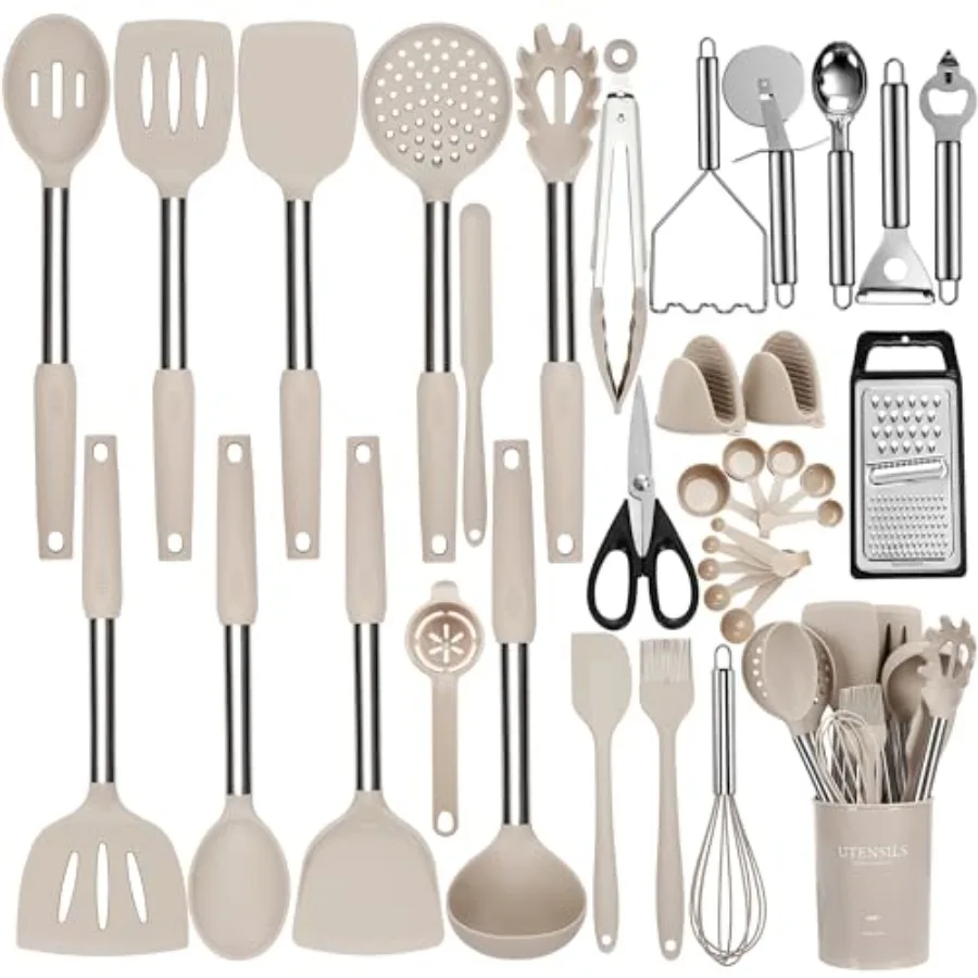 Silicone Cooking Utensils Set, 35 Pcs Kitchen Utensils Set with Holder, with Stainl Steel Handle Spatula Set, Spoons, Pasta Ser
Silicone Cooking Utensils Set, 35 Pcs Kitchen Utensils Set with Holder, with Stainl Steel Handle Spatula Set, Spoons, Pasta Ser