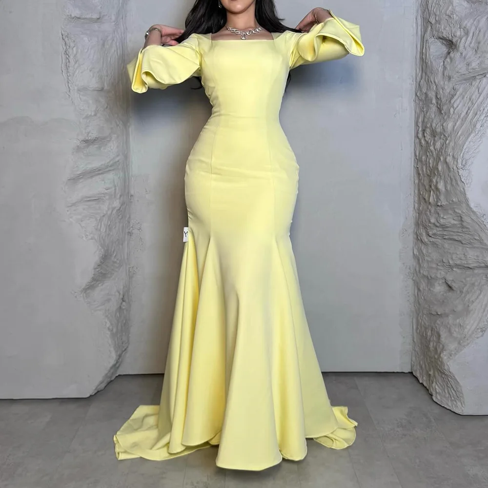 Customized Mermaid Prom Dresses Floor-Length Square Collar Full Sleeve Evening Gown Simple Fashion Draped Casual Party Gown
Customized Mermaid Prom Dresses Floor-Length Square Collar Full Sleeve Evening Gown Simple Fashion Draped Casual Party Gown
