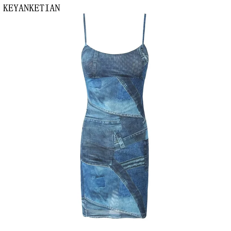 KEYANKETIAN 2024 Новинка, женское платье-комбинация из имитации джинсовой ткани с принтом, летнее облегающее мини-платье без рукавов с высокой талией
KEYANKETIAN 2024 Новинка, женское платье-комбинация из имитации джинсовой ткани с принтом, летнее облегающее мини-платье без рукавов с высокой талией