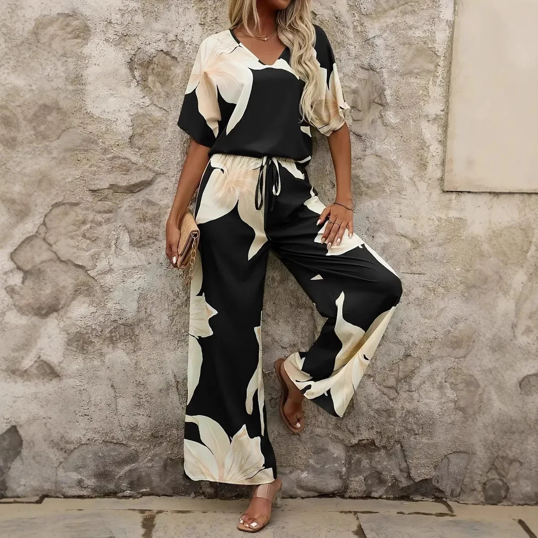 Summer Printed Fashionable Casual Women's Set 2025 Casual And Comfortable V-neck T-shirt Top+pants Set For Women
Summer Printed Fashionable Casual Women's Set 2025 Casual And Comfortable V-neck T-shirt Top+pants Set For Women