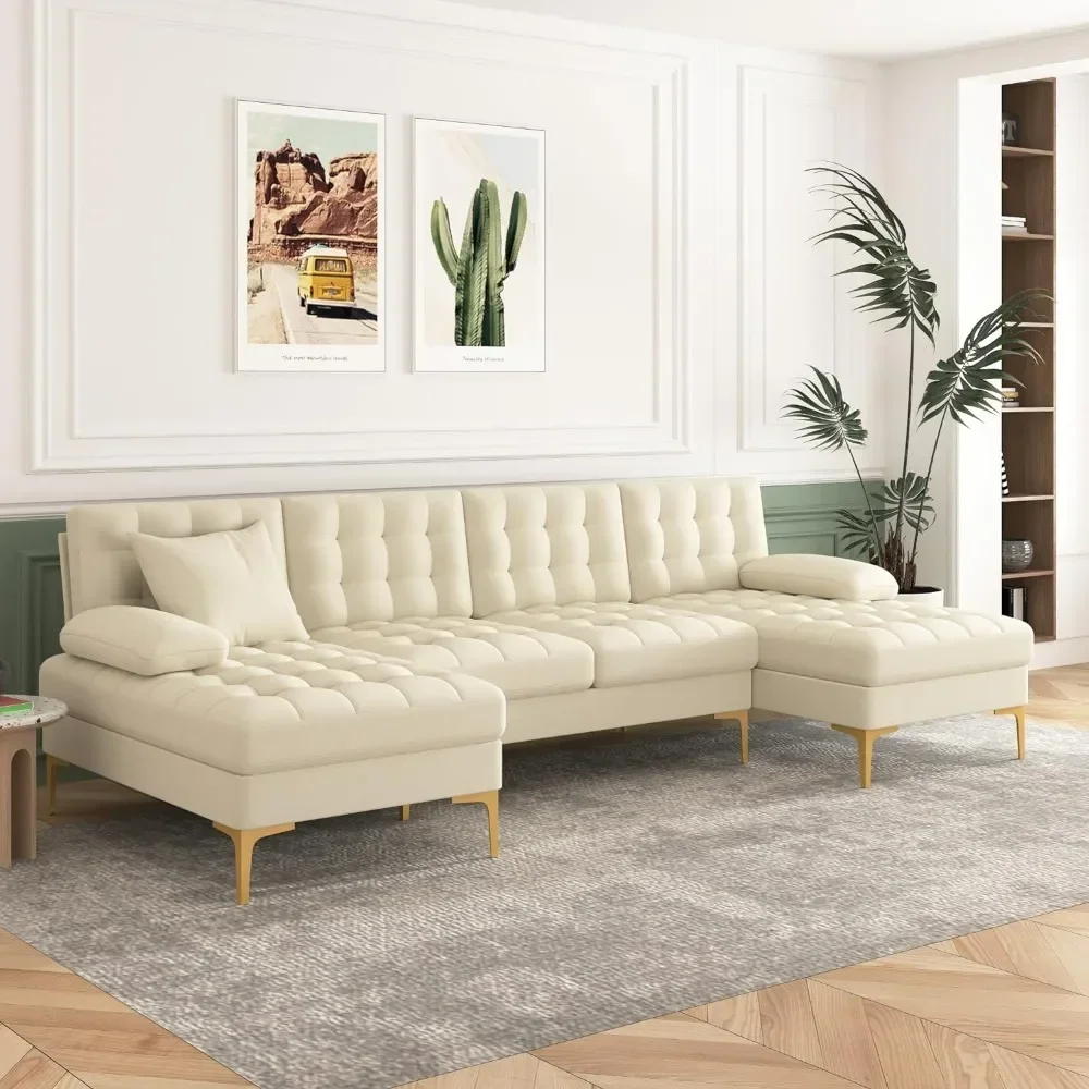 AU-shaped sectional sofa, modern 110" linen button tufted sectional sofa, upholstered sofa bed with metal legs
AU-shaped sectional sofa, modern 110" linen button tufted sectional sofa, upholstered sofa bed with metal legs