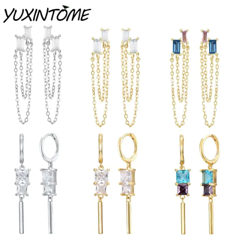 Metal 925 Sterling Silver Ear Needle Square Zircon Earrings Tassel Pendant Hoop Earrings For women Fashion wedding Jewelry
Metal 925 Sterling Silver Ear Needle Square Zircon Earrings Tassel Pendant Hoop Earrings For women Fashion wedding Jewelry