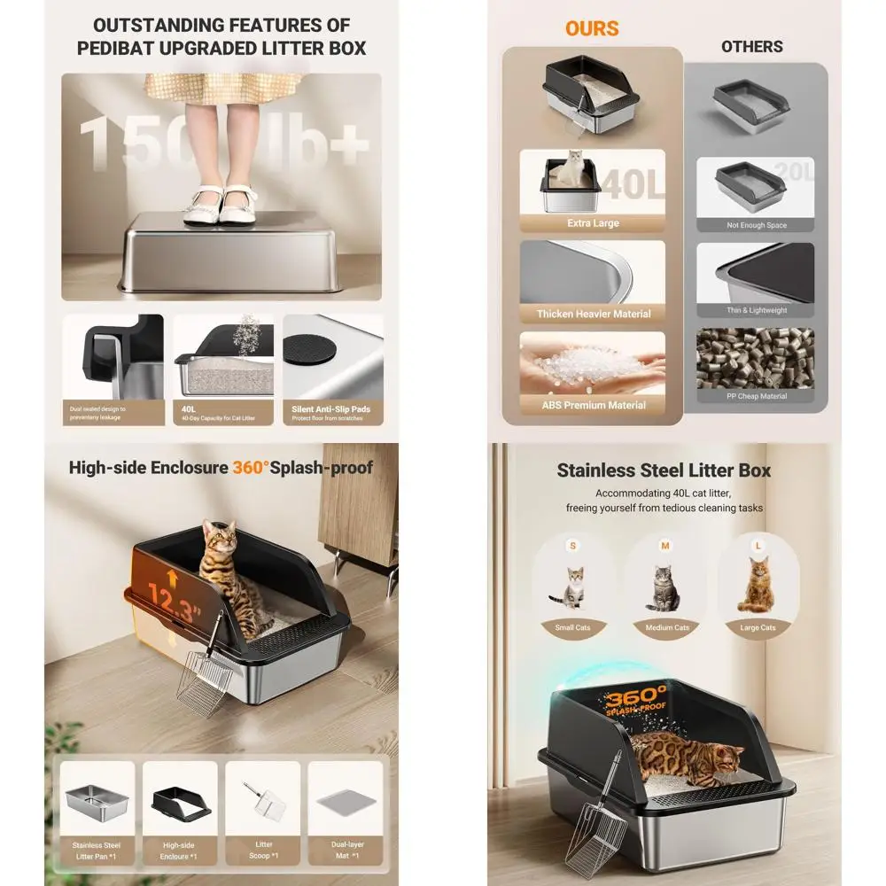 Очень большой закрытый металлический лоток для кошек с высокими бортиками для крупных кошек, в комплекте с крышкой, легкоочищаемым ковриком и совком, защита от протеканий
Очень большой закрытый металлический лоток для кошек с высокими бортиками для крупных кошек, в комплекте с крышкой, легкоочищаемым ковриком и совком, защита от протеканий