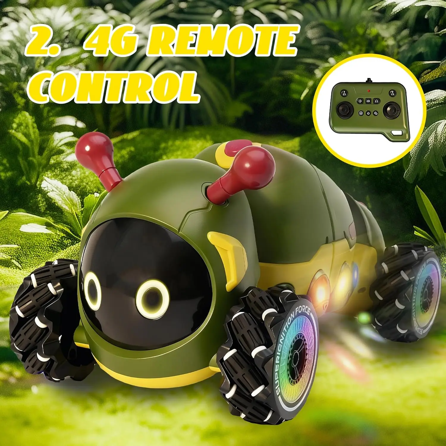 2.4G Rc Stunt Car 4WD Stunt Drift Bionic Insect Remote Control Car with Lights & Insect Chirping Effects Children Toys
2.4G Rc Stunt Car 4WD Stunt Drift Bionic Insect Remote Control Car with Lights & Insect Chirping Effects Children Toys