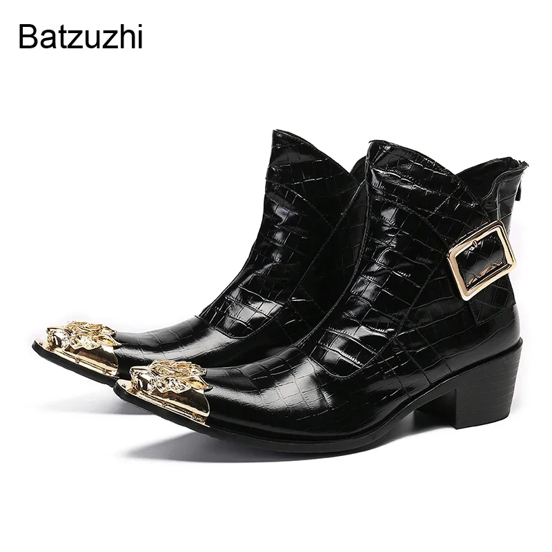 Batzuzhi New Design Luxury Handmade Men's Boots Golden Iron Toe Black Genuine Leather Boots Men Ankle 6.5cm Heels Party Boots!
Batzuzhi New Design Luxury Handmade Men's Boots Golden Iron Toe Black Genuine Leather Boots Men Ankle 6.5cm Heels Party Boots!