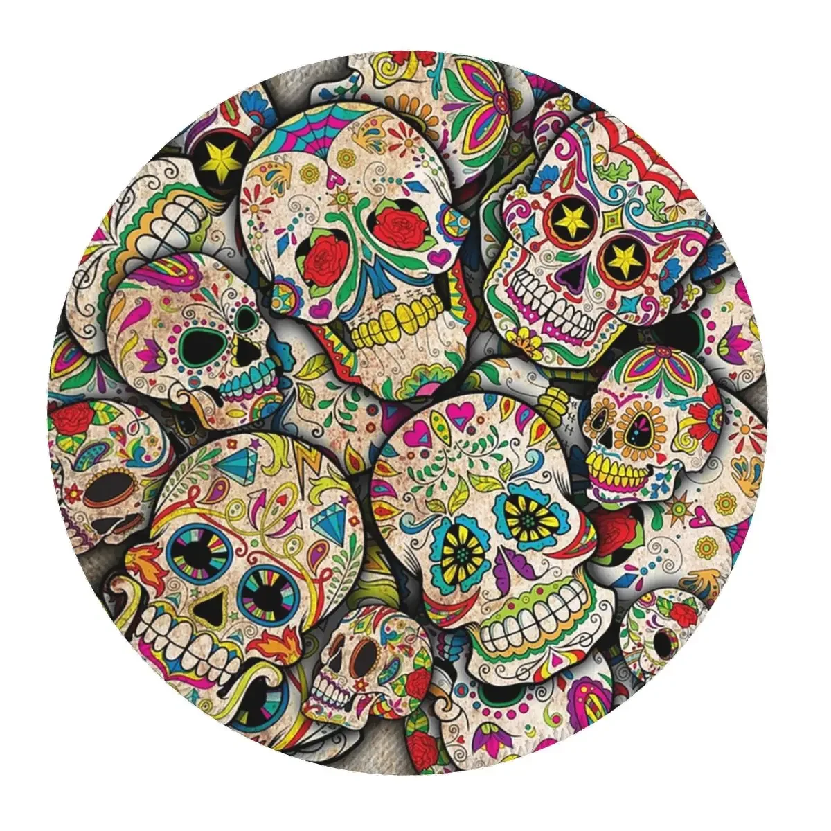 Sugar Skull Collage Round Mouse Pad Computer Keyboard Mouse Mat Gamer PC Desk Mat Office Table Mats