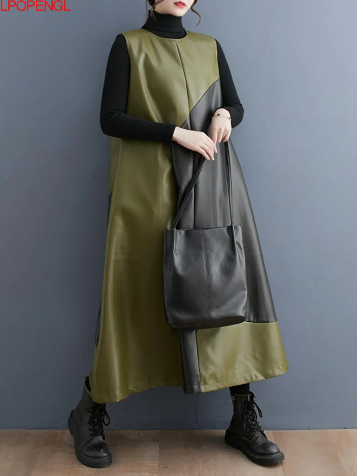 New Women's Autumn And Winter Fashion Patchwork Color Contrast Pu Loose Casual Temperament Sleeveless Layered O-neck Vest Dress
New Women's Autumn And Winter Fashion Patchwork Color Contrast Pu Loose Casual Temperament Sleeveless Layered O-neck Vest Dress