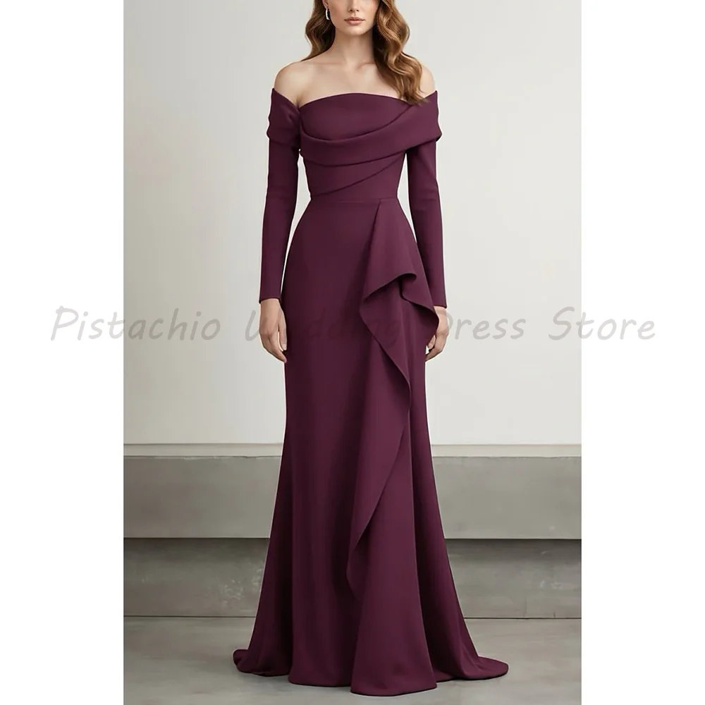 Off The Shoulder Mother Of The Bride Dress Long Sleeve Draped Neck Ruffle Side Mermaid Formal Evening Gown For Wedding Guest
Off The Shoulder Mother Of The Bride Dress Long Sleeve Draped Neck Ruffle Side Mermaid Formal Evening Gown For Wedding Guest