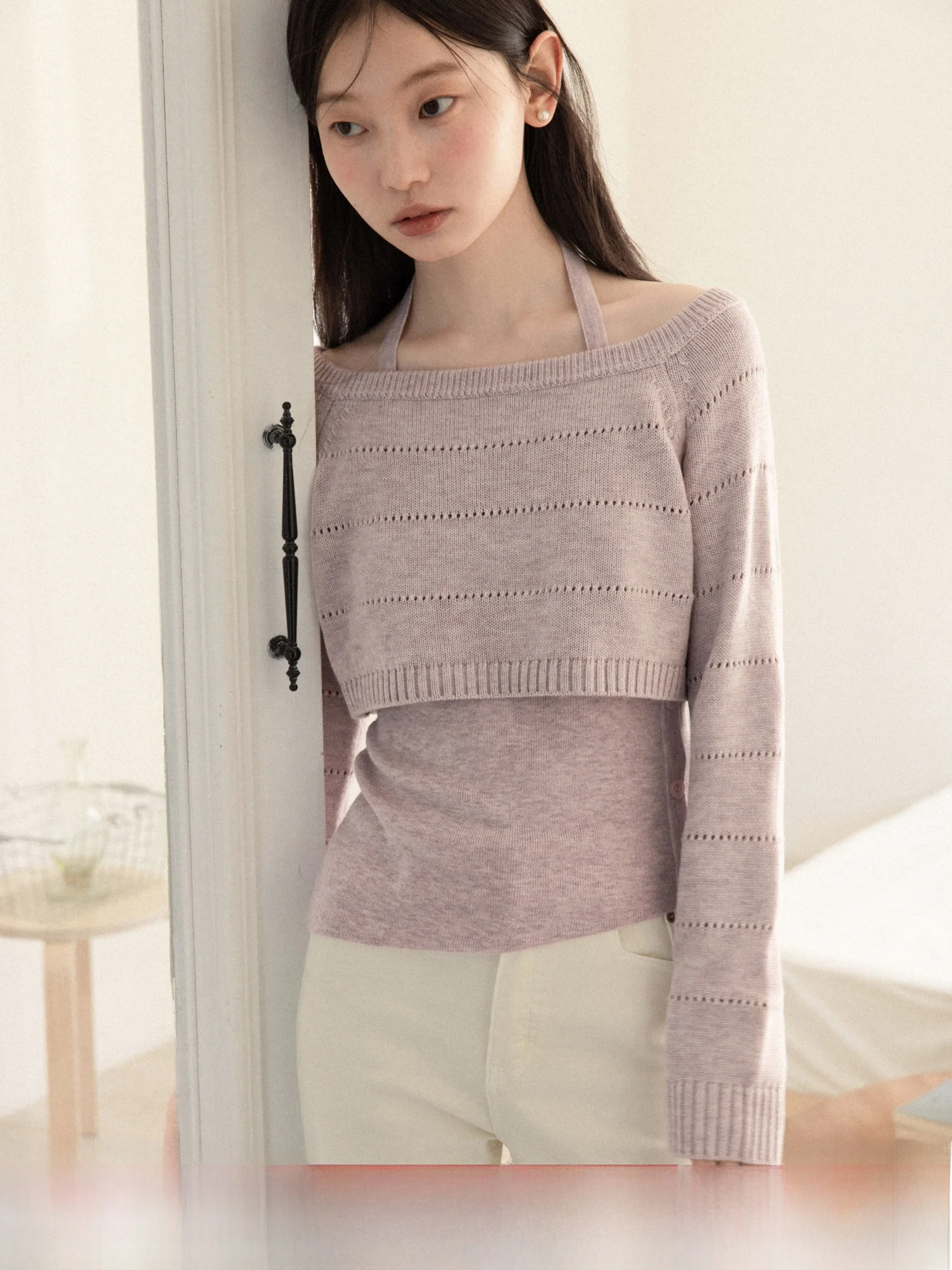 Purple Long Sleeve Knitted Sweater Women's Spring Hanging Neck Sleeveless Vest Two-Piece Set Comfortable Soft Nylon Casual Style
Purple Long Sleeve Knitted Sweater Women's Spring Hanging Neck Sleeveless Vest Two-Piece Set Comfortable Soft Nylon Casual Style