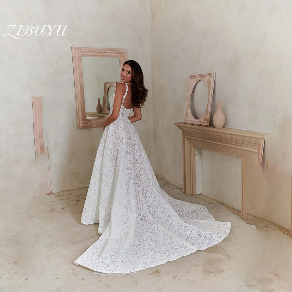 ZIBUYU Customized Elegant Romantic Wedding Dress Sleeveless Spaghetti Strap Strapless High Slit A-Line Lace Applique Bridal Gown
ZIBUYU Customized Elegant Romantic Wedding Dress Sleeveless Spaghetti Strap Strapless High Slit A-Line Lace Applique Bridal Gown