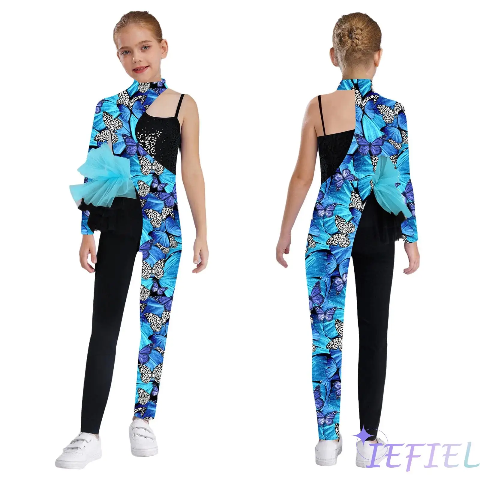 Girls Asymmetrical Dance Jumpsuit Long Sleeve Sequin Stylish Printed Color Block Patchwork Side Tulle Peplum Performance Costume 
Girls Asymmetrical Dance Jumpsuit Long Sleeve Sequin Stylish Printed Color Block Patchwork Side Tulle Peplum Performance Costume