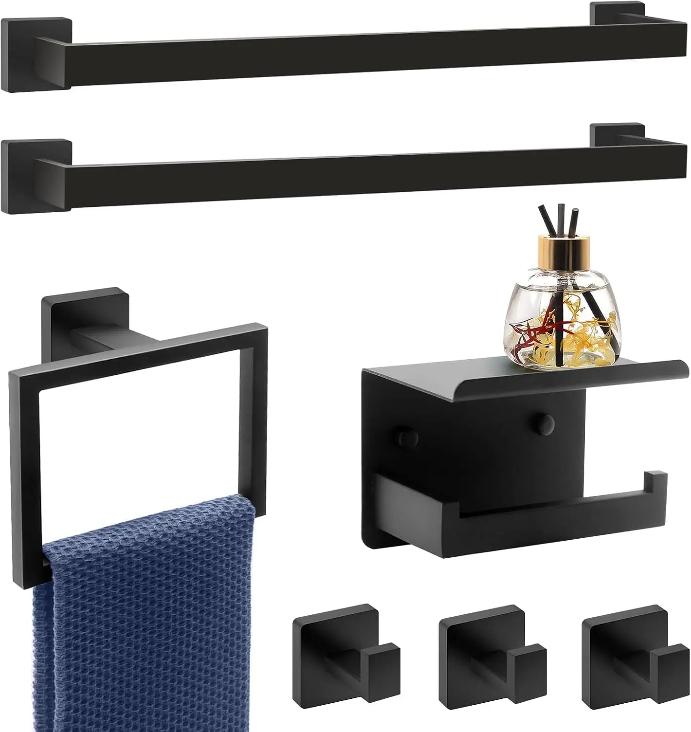 7 Piece Bathroom Hardware Set Black Towel Bar Set Matte Black Bathroom Hardware Accessories Set with 2 Towel Bars
7 Piece Bathroom Hardware Set Black Towel Bar Set Matte Black Bathroom Hardware Accessories Set with 2 Towel Bars