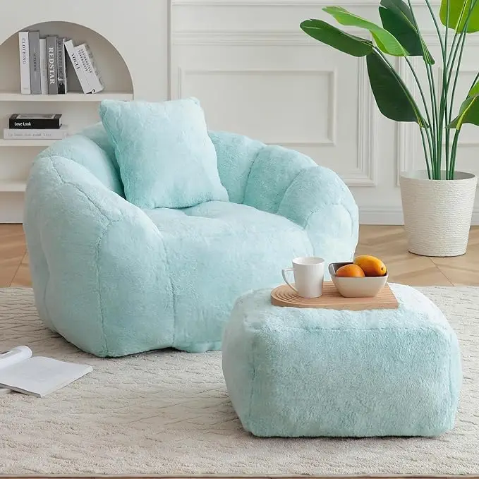 Faux Fur Shell Beanbag Sofa Chair with Pillow & Footstool Bedroom Lounge Seating, Customized
Faux Fur Shell Beanbag Sofa Chair with Pillow & Footstool Bedroom Lounge Seating, Customized