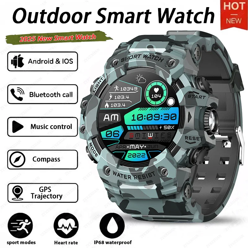 Новинка 2025 года, прочные спортивные умные часы на открытом воздухе, мужские Bluetooth-вызовы, красочные IP68, водонепроницаемые, военные, компас, умные часы, фонарик 
Новинка 2025 года, прочные спортивные умные часы на открытом воздухе, мужские Bluetooth-вызовы, красочные IP68, водонепроницаемые, военные, компас, умные часы, фонарик