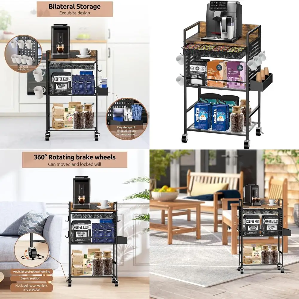 Portable Coffee Bar Cabinet with Outlet, Locking Casters, and Storage - Rustic Brown & Black or White, Ideal for Living Rooms an
Portable Coffee Bar Cabinet with Outlet, Locking Casters, and Storage - Rustic Brown & Black or White, Ideal for Living Rooms an