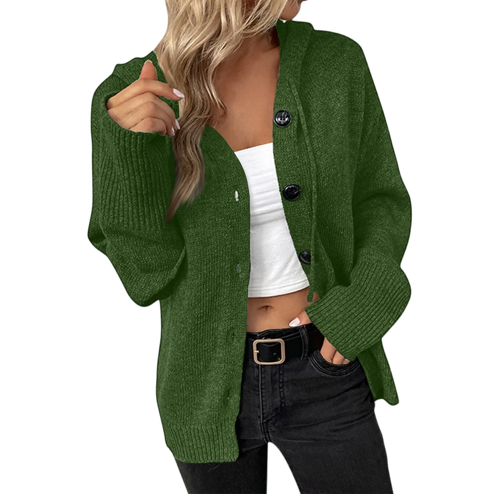 Women's New Autumn-Winter Knitted Sweaters V-Neck Solid-Color Single Knit Sweater Hooded Cardigan Ladies Casual Sweater Jacket
Women's New Autumn-Winter Knitted Sweaters V-Neck Solid-Color Single Knit Sweater Hooded Cardigan Ladies Casual Sweater Jacket