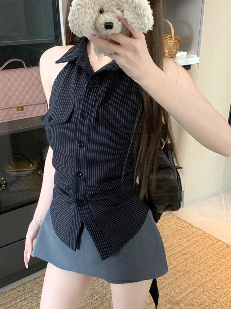 Jmprs Slim Y2K Striped Shirt Women Streetweat Vintage Back Hollow Out Blouse Casual Harajuku Retro Lace Up Lady Sleeveless Tops
Jmprs Slim Y2K Striped Shirt Women Streetweat Vintage Back Hollow Out Blouse Casual Harajuku Retro Lace Up Lady Sleeveless Tops