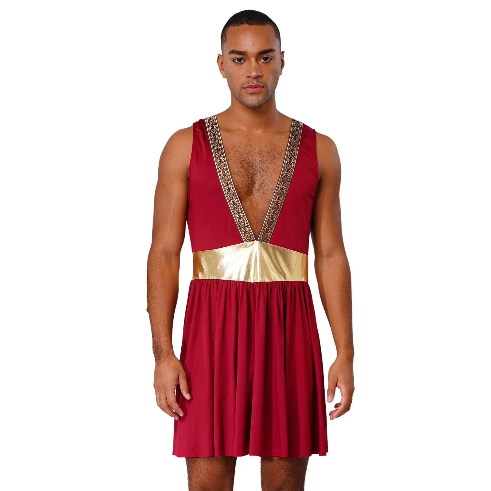 Mens Roman Greek Gladiator Cosplay Costume V-Neck Sleeveless Metallic Waistband Robe for Halloween Fancy Dress Ball Theme Party
Mens Roman Greek Gladiator Cosplay Costume V-Neck Sleeveless Metallic Waistband Robe for Halloween Fancy Dress Ball Theme Party