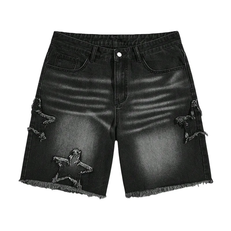 Men's Denim Shorts Cat Whiskers Versatile New Denim Five-point Pants Retro Five-pointed Star Patch Splicing Casual Pants Jeans
Men's Denim Shorts Cat Whiskers Versatile New Denim Five-point Pants Retro Five-pointed Star Patch Splicing Casual Pants Jeans