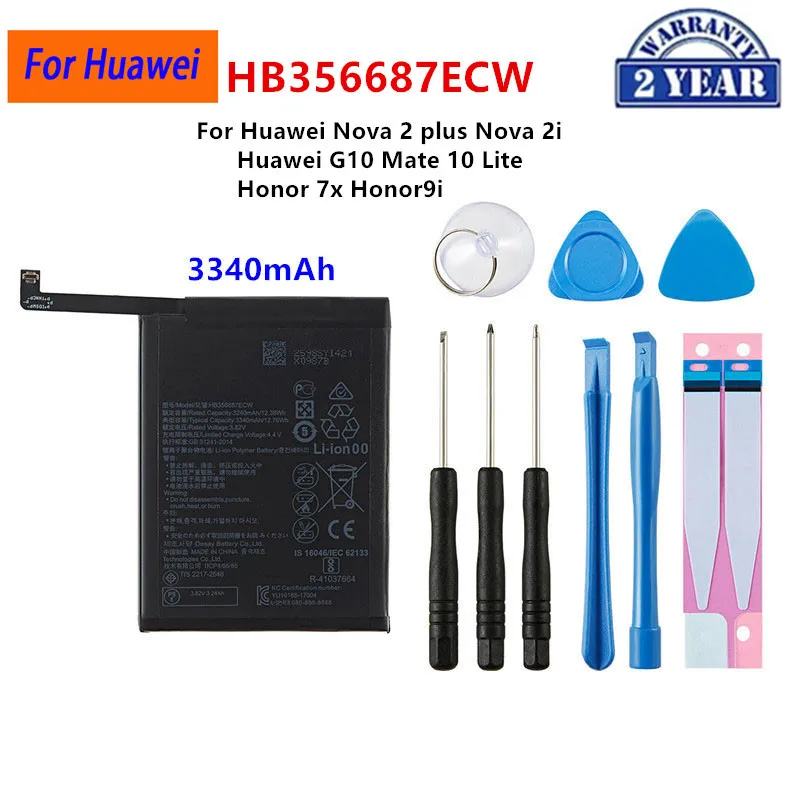 Orginal HB356687ECW 3340mAh Battery For Huawei Nova 2 plus Nova 2i Huawei G10/Mate 10 Lite/ Honor 7x/9i +Tools
Orginal HB356687ECW 3340mAh Battery For Huawei Nova 2 plus Nova 2i Huawei G10/Mate 10 Lite/ Honor 7x/9i +Tools