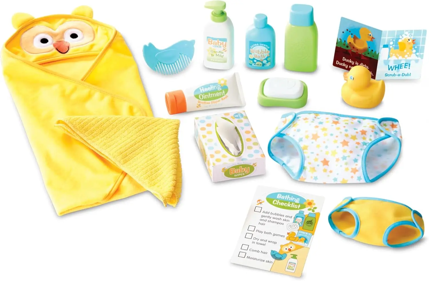 Doll Changing & Bathtime Play Set with Diapers, Shampoo, Wipes, Towel - 19 Pieces for Pretend Play
Doll Changing & Bathtime Play Set with Diapers, Shampoo, Wipes, Towel - 19 Pieces for Pretend Play
