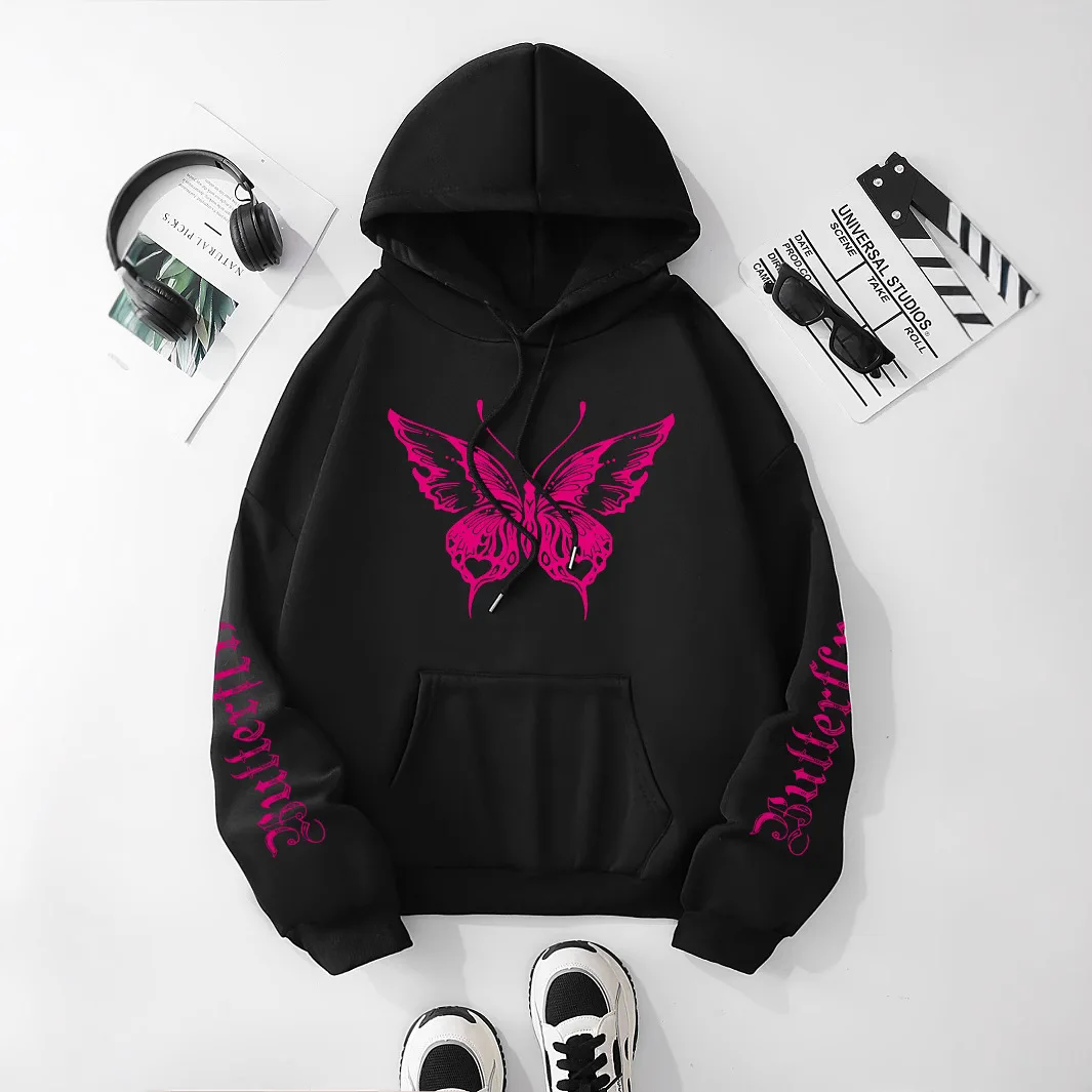 Butterfly & Letter Print Drawstring Hoodie Casual Long Sleeve Pullover for Daily Holiday Outdoor Wear Women's Clothes
Butterfly & Letter Print Drawstring Hoodie Casual Long Sleeve Pullover for Daily Holiday Outdoor Wear Women's Clothes